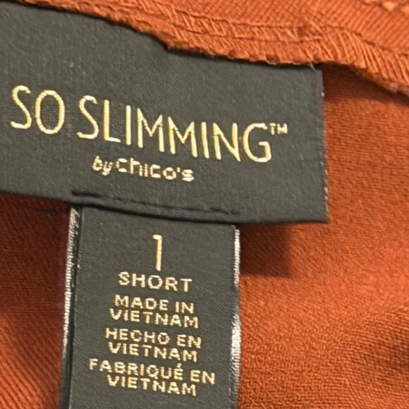 Chicos So Slimming Rust Orange Pants Size M Short High-Waisted Design Pants - Picture 3 of 12